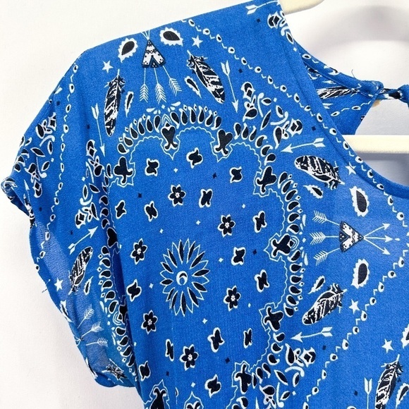JEN’S Pirate Booty Dixie Blue Bandana Maxi Dress Open Back Short Sleeve Small - Picture 8 of 10
